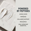 A split graphic featuring skincare product swatches on white marble alongside the text 
