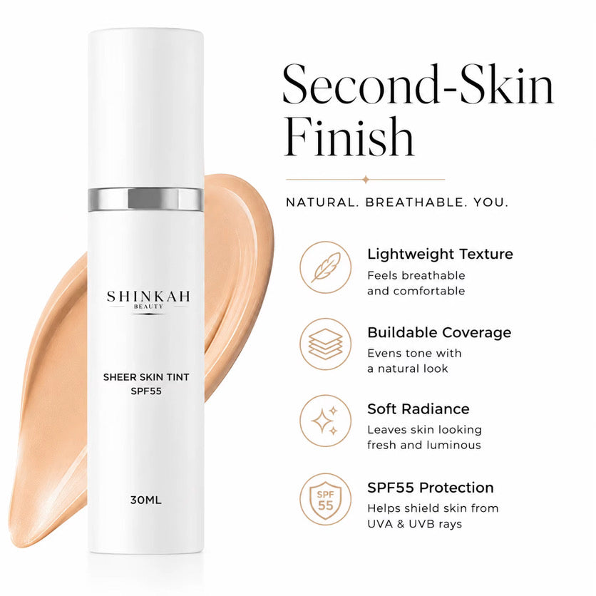 Shinkah Beauty sheer skin tint with product details on a white background
