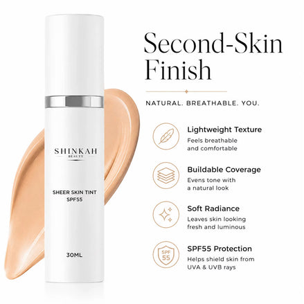 Shinkah Beauty sheer skin tint with product details on a white background