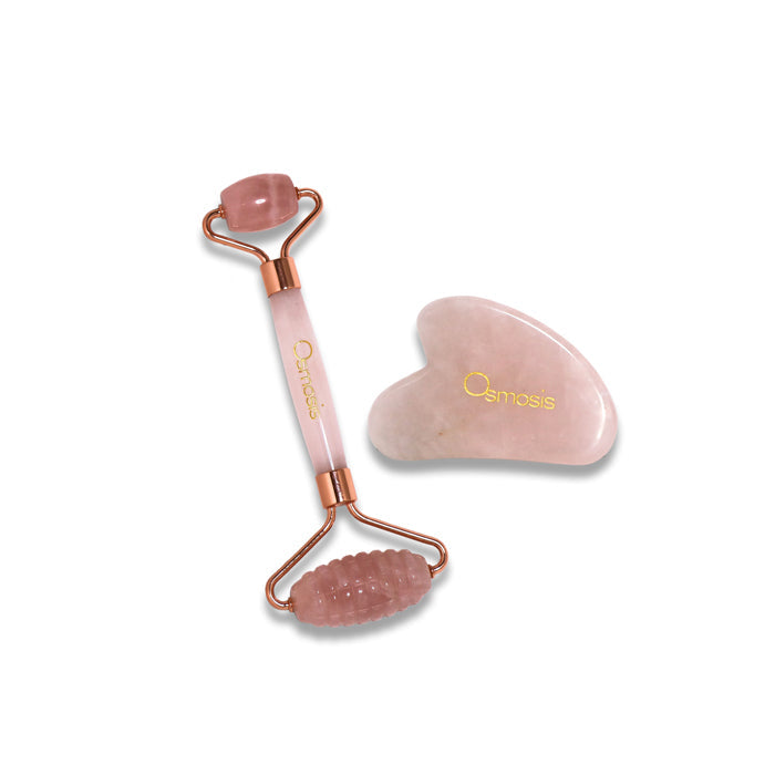 Rodillo facial de cuarzo rosa y set de Gua Sha
