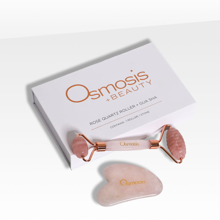 Rodillo facial de cuarzo rosa y set de Gua Sha