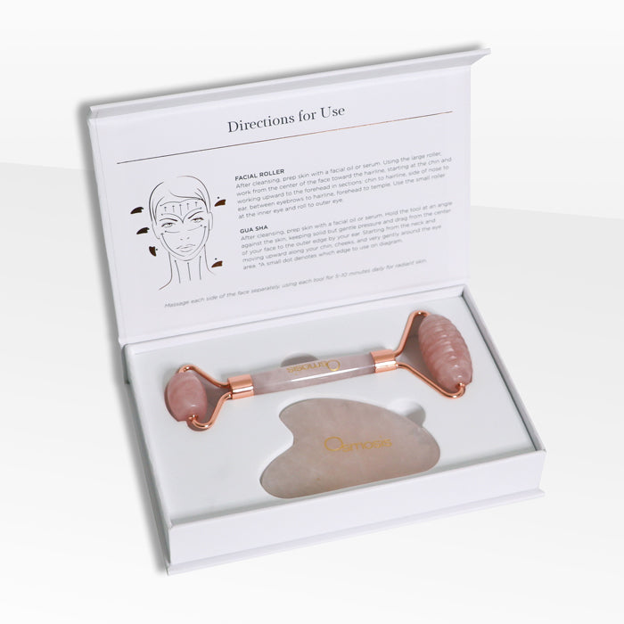 Rodillo facial de cuarzo rosa y set de Gua Sha